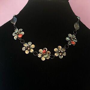 You and I bronze embellished flower link necklace